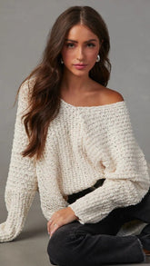 White Crochet Knit Sweater