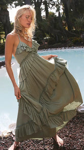 Olive Green Ruffle Maxi Dress