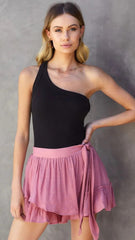 Rose Pink Waist Tie Mini Skort