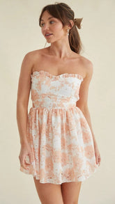 Coral Floral Bandeau Mini Dress