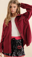 Burgundy Fleece Shirt Jacket
