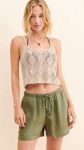 Beige Crochet Knit Tank Top