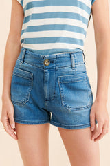 Royal Blue Pockets Denim Shorts