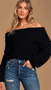 Black Off Shoulder Knit Sweater