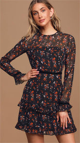 Black Floral Chiffon Dress