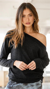 Black Off Shoulder Knit Top