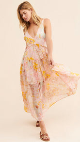 Coral Floral Sleeveless Midi Dress