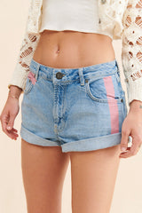 Light Blue Rolled Denim Shorts