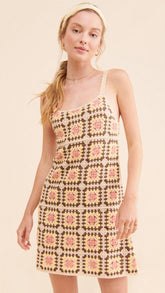 Multicolor Crochet Knit Mini Dress