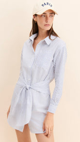 Blue Striped Shirt Mini Dress