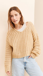 Beige Ribbed Knit Sweater
