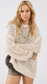 Beige Crochet Knit Sweater