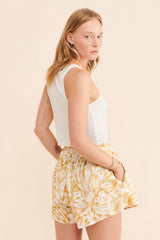 Yellow Floral Print Shorts