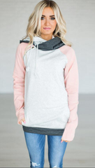 Pink Block Zipper Hoodie Sweatshirt
