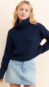 Navy Ribbed Knit Sweater