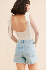 Cream Shoulder Tie Mesh Bodysuit