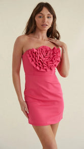 Pink Strapless Rosette Mini Dress