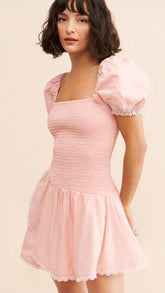 Coral Pink Smocked Mini Dress