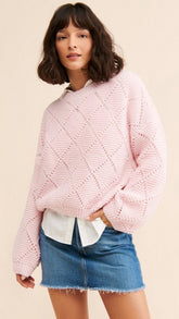 Pink Triangle Stitched Knit Sweater