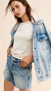 Light Blue Faded Denim Shorts