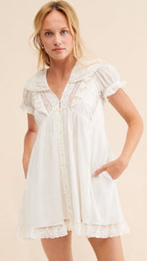 White Solid Collared Mini Dress