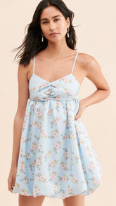 Blue Floral Skater Mini Dress