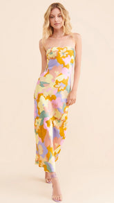 Colorful Floral Strapless Midi Dress