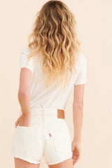 White Solid Denim Shorts