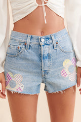 Light Blue Floral Denim Shorts