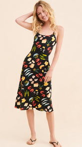 Black Graffiti Print Sleeveless Midi Dress