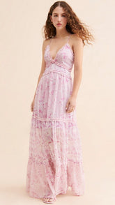 Pink Floral Sleeveless Maxi Dress