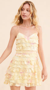 Yellow Tiered Slip Mini Dress