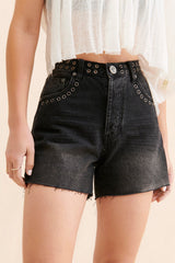 Black Studded Denim Shorts