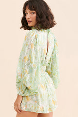 Green Floral Chiffon Rompers
