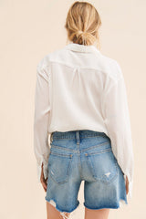 Light Blue Destroyed Denim Shorts