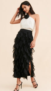 Black Ruffle Midi Skirt