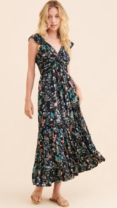 Navy Floral Sleeveless Midi Dress