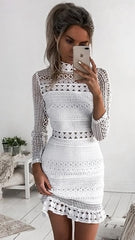 White Crochet Lace Long Sleeve Dress
