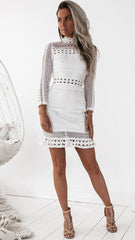 White Crochet Lace Long Sleeve Dress
