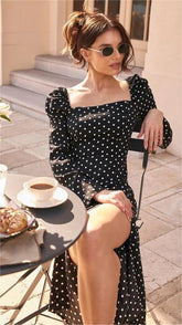 Black Polka Dot Print Midi Dress