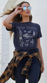 Navy Graphic Short Sleeves Tee