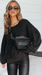 Black Solid Oversized Sweatshirt