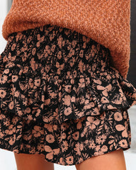 Black Floral Ruffle Mini Skort