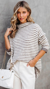 Striped Turtleneck Knit Sweater