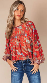 Red Vintage Floral Top