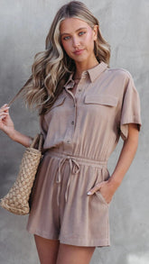 Mocha Short Sleeves Withdraw Rompers