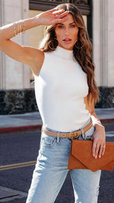 White Ribbed Knit Tank Top