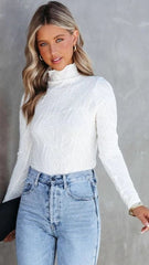 White Textured Mock Neck Top