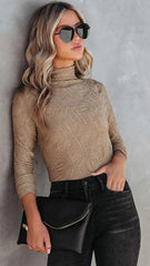 Taupe Textured Mock Neck Top
