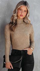 Taupe Textured Mock Neck Top